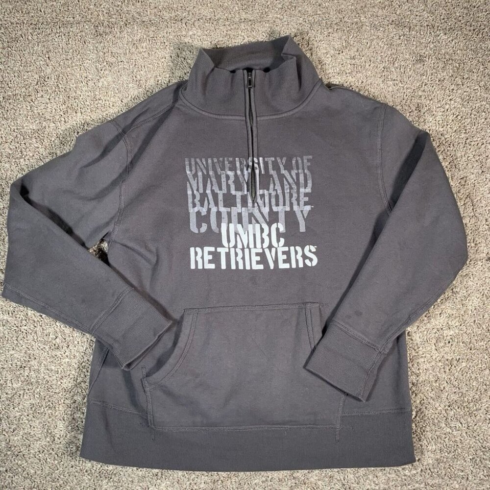 UMBC Retrievers Quarter Zip Sweatshirt‎ Mens Large Gray Pullover NCAA Y2K